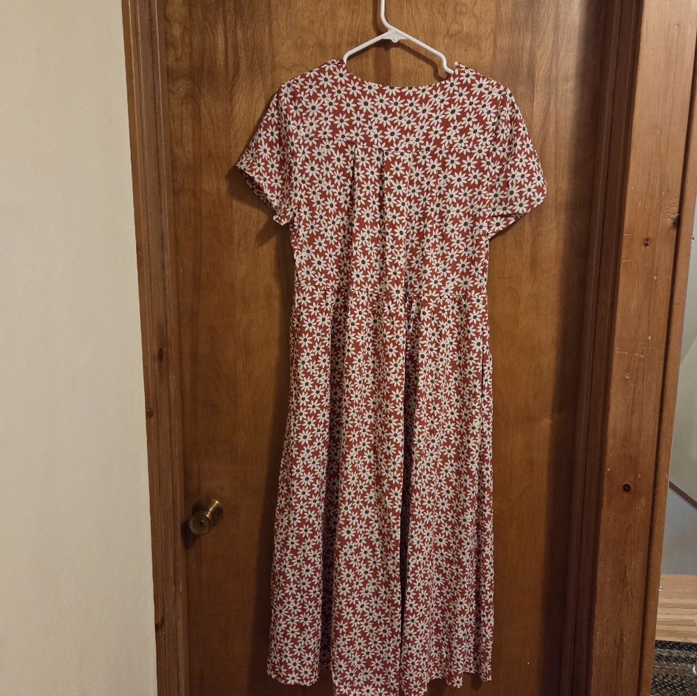 Madewell Clara Falling Daisy Midi Faux Wrap Slit Size Medium Dress Short Sleeve - Picture 6 of 8